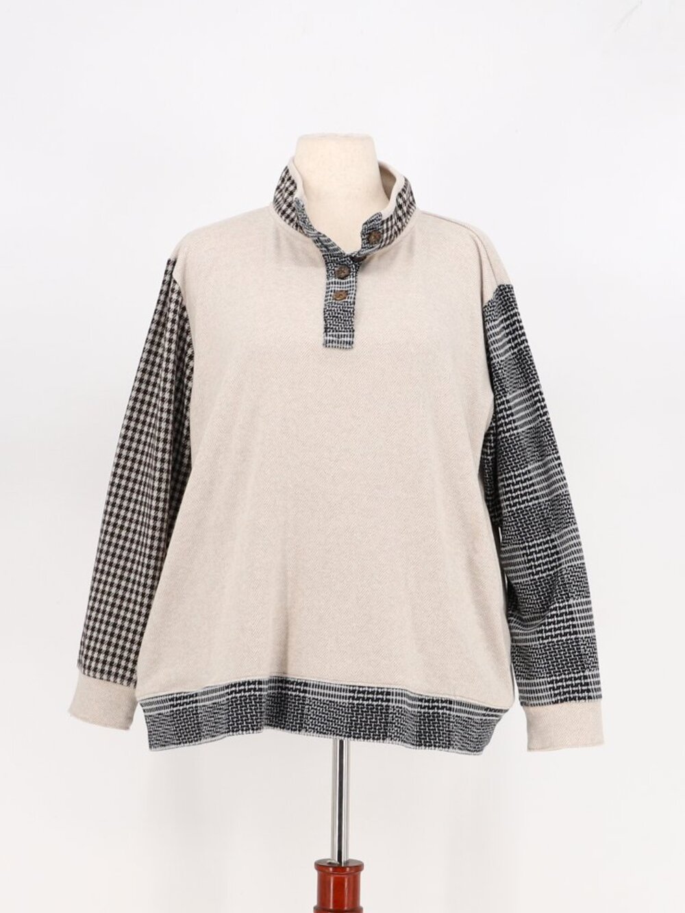 LANDS' END Women's Plaid Houndstooth Mockneck Pullover Size 1X